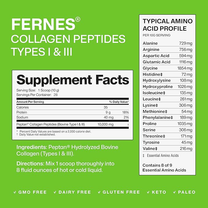 Hydrolyzed Collagen Peptides Supplement for Women & Men - Joint, Hair, Skin & Nails Support - Grass Fed Type I & III - Keto, Paleo - 28 Servings, 9.88 oz, Unflavored Powder
