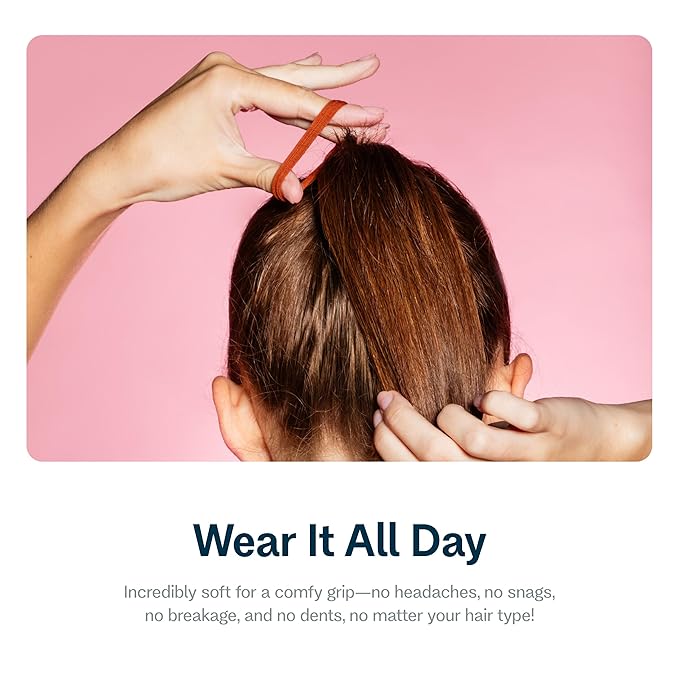 Gimme Beauty Fine Hair Elastic Bands - Slim-Fit Elastic Ties for Fine, Brittle, or Bleached Hair - No-Dent, Gentle-Grip Ponytail Holders for All-Day Comfort - 12 Pack, Red