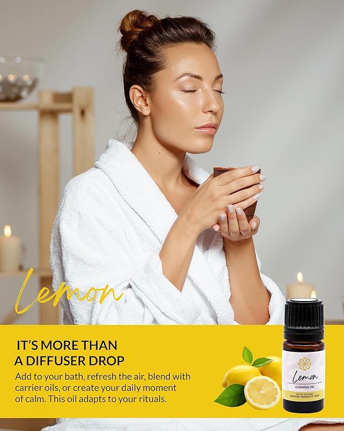 Essence Lemon Essential Oil – Pure & Therapeutic Grade – Perfect for Aromatherapy, Diffusers & Recharging Essence Nasal Diffuser Rings – Natural Stress & Mood Support (5mL)