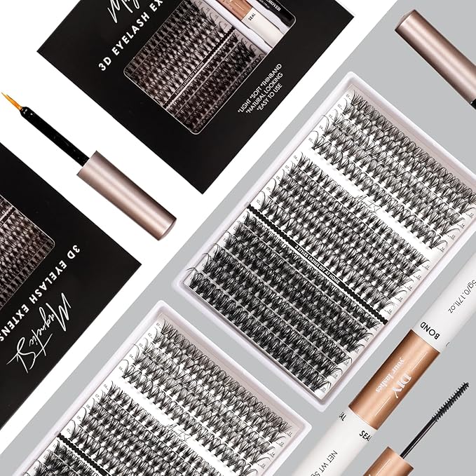 DIY Lash Extensions Kit 320pcs Individual Lashes Clusters 30D 40D 60D Eyelash Extension Kit with Applicator and Lash Bond&Seal, Lash Remover For False Eyelash Mix 11-20mm (30D+40D+60D KIT)