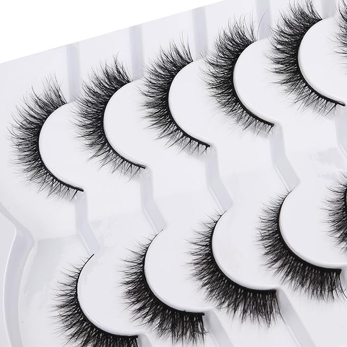 Pooplunch False Eyelashes Extension Volume Cat Eye Look Natural Wispy Short Volume 8D Fake Eyelashes Faux Mink Strip Lashes 7 Pairs Pack