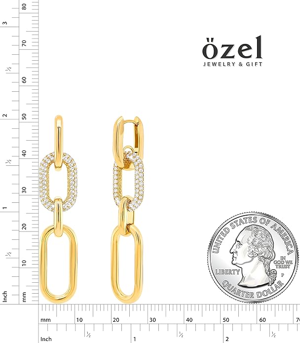 OZEL 14K Gold & Silver Plated Paperclip Chain Earrings with Cubic Zirconia – Dangle, Hoop, Huggie, Stud Styles – Women’s Fashion Jewelry Gift