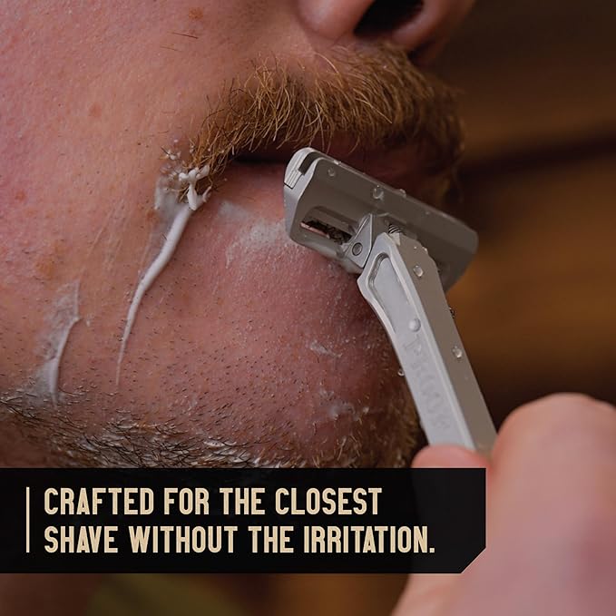 Proof Benchmark Single Blade Razor CNC Machined Aluminum Metal - Made in USA - Pivoting Head for a Smooth & Comfortable Shave - Easy Blade Replacement - Durable Design with Grooved Cap & Leather Case