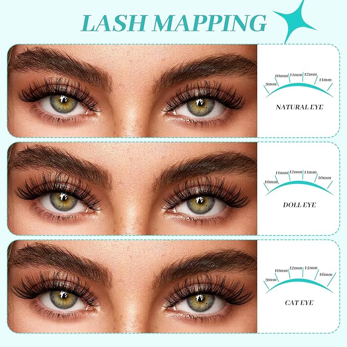 Lash Clusters Kit 640Pcs, 30D+40D+60D+80D Eyelash Extension Kit, Lash Bond and Seal Waterproof, Lash Remover, Lash Applicator Tool and Function Brush for DIY Lash Extension Kit(D-Mix9-16mm Kit)