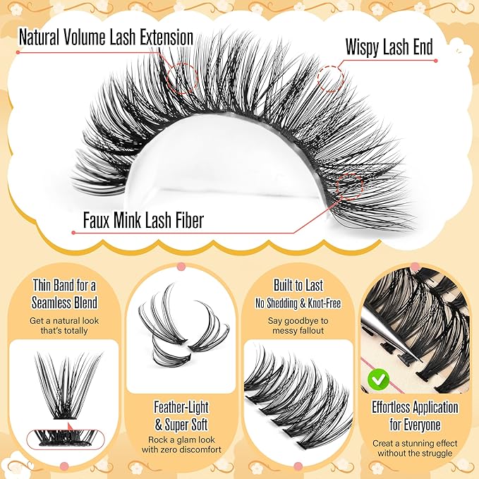 Lash Clusters Kit 30D-100D Wispy Eyelash Extension Kit 474pcs Individual Lashes 8-16MM Cluster Eyelash Extensions DIY Lash Extension Kit D-Curly Eyelash Clusters with Lash Bond and Seal Lash Tweezers