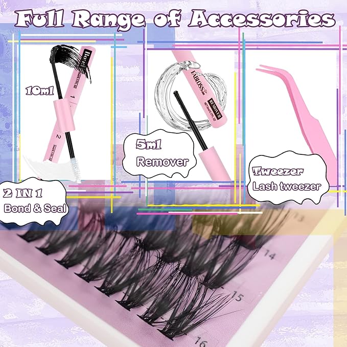 Fablosslashes Lash Clusters 280Pcs Lash Clusters DIY Eyelash Extension Kit 30D+40D Individual Lashes Clusters Kit With Lash Bond And Seal, Lash Remover, Lash Tweezers(30D+40D, 9-16mm, Kit)