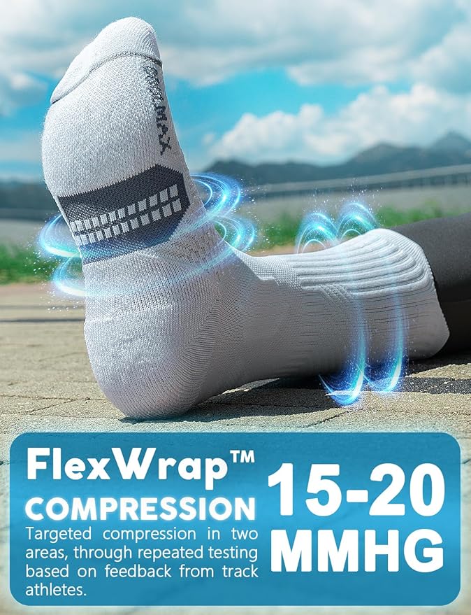 Juclise Womens Coolmax Bamboo Viscose Compression Running Crew Socks, Moisture-Wicking Anti-Blister Hiking&Gym Athletic