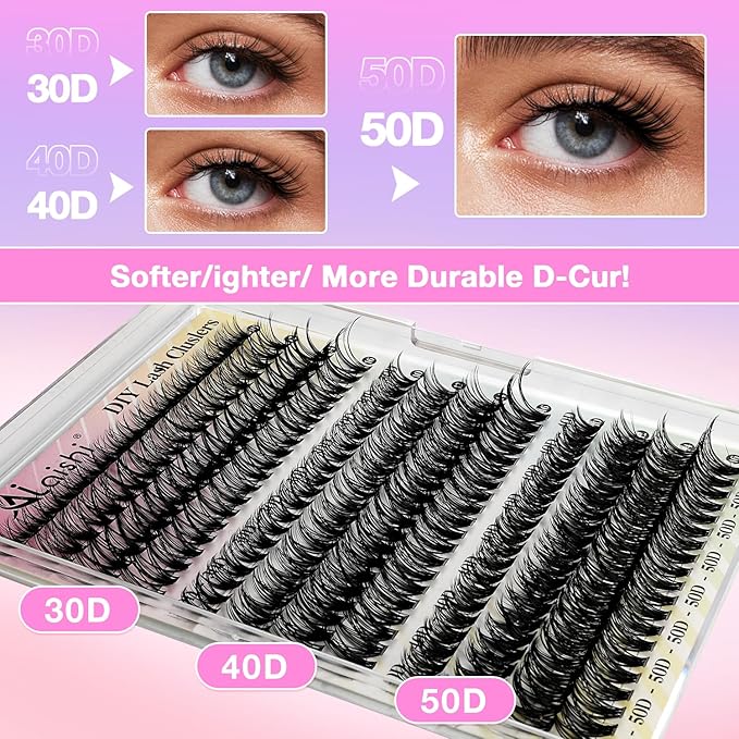 Lash Clusters Kit, DIY Cluster Eyelash Extensions 9‑16mm, 30D+40D+50D, 240pcs Fluffy D Curl Natural Lashes with Lash Bond and Seal,Tweezers–Waterproof Fake Cat Eye Wispy Individual Clusters(MIX3-1-S)