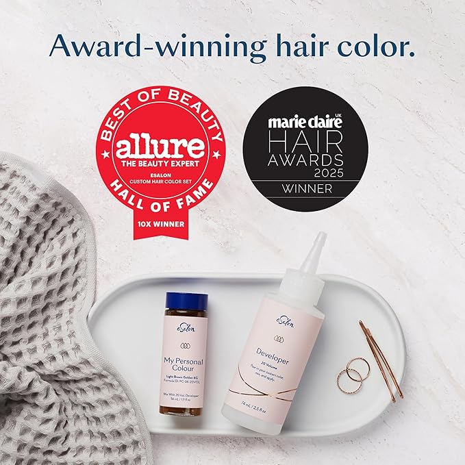 eSalon Permanent Hair Color & Hair Dye Complete Kit - Medium Brown Cool Beige - Personal Colorist Kit for Up To 100% Gray Coverage for All Hair Types - Professional-Grade Ammonia-Free Hair Dye