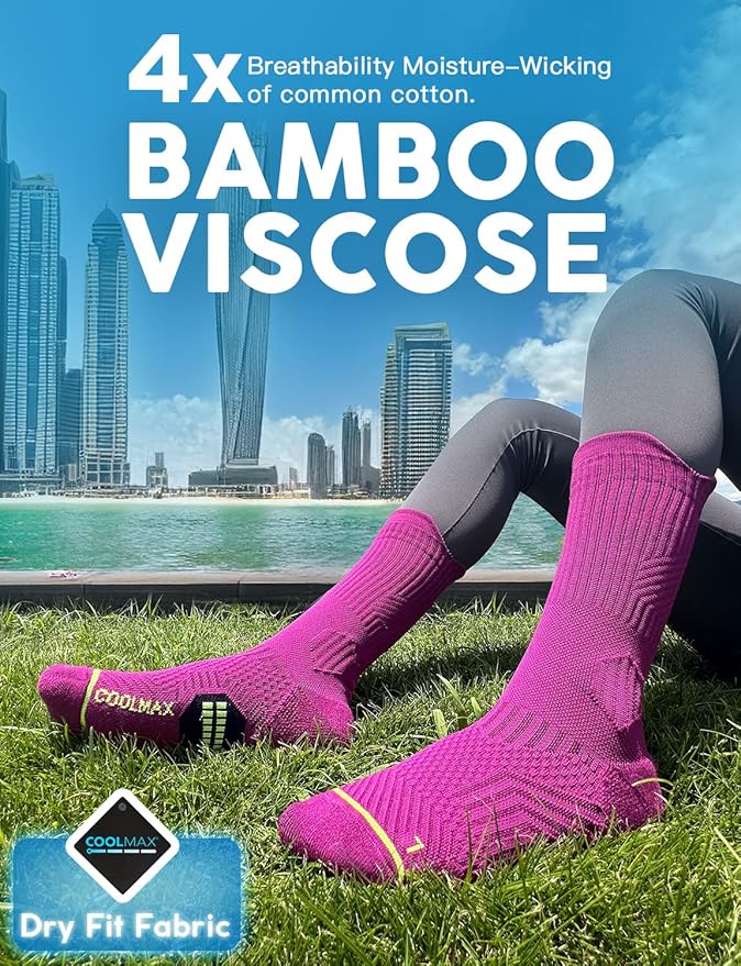 Juclise Womens Coolmax Bamboo Viscose Compression Running Crew Socks, Moisture-Wicking Anti-Blister Hiking&Gym Athletic