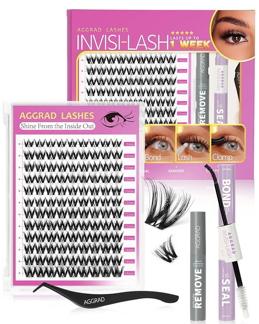 Flora Lash Clusters Kit 8-14mm D Curl Wispy Eyelash Clusters Spiky WideSpan DIY Eyelash Extension Kit Spiky Cat Eye Lashes Individual Fake Eyelashes Clusters Kit Ultra-Thin Black Band