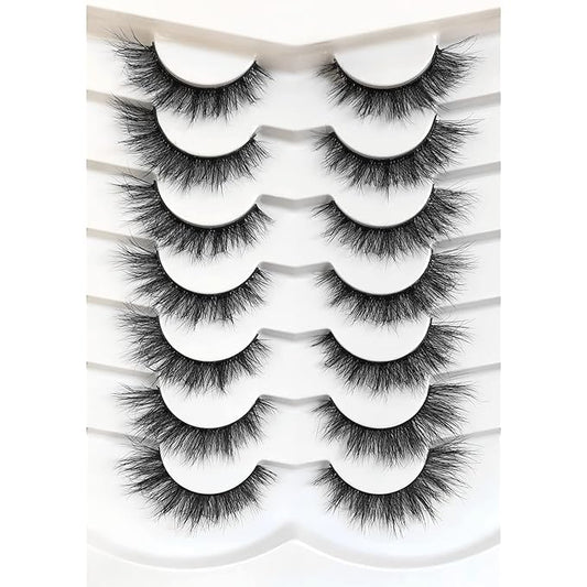 Pooplunch False Eyelashes Cat Eye Look Natural Volume Lashes Wispy Short Fake Eyelashes Faux Mink Lashes 7 Pairs Pack