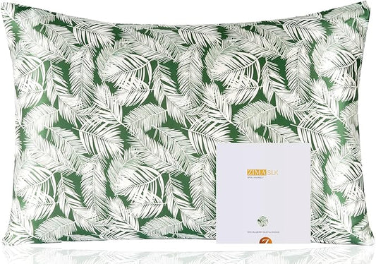ZIMASILK 100% Pure Mulberry Silk Pillowcase for Hair and Skin Health,Both Sides 19 Momme Silk Floral Print,1pc(Queen 20''x30'',White Leaves)