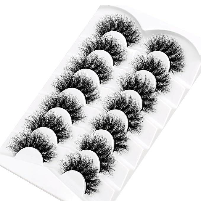 Pooplunch False Eyelashes Doe Eye Lashes Fluffy Volume 16MM Silky Long Sexy Natural 8D Faux Mink Fake Eyelash Strips 7 Pairs Pack