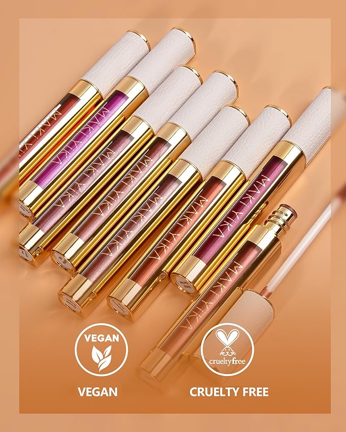 MAKI YIKA 3Pc Metallic Lipstick for Women Red Pink Brown Glitter Lipsticks Long Lasting Lipstick Smudge Proof Liquid Lip Gloss, Red/Pink/Nude