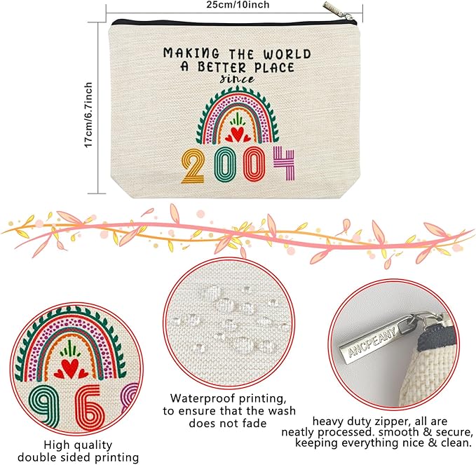 22nd Birthday Gifts for Girls Makeup Bags, 2004 Happy 22nd Birthday Decorations for Teen Girls, 22 Year Old Girl Birthday Gifts for Daughter, Sister, Granddaughter, Cosmetic Travel Pouch, Christmas
