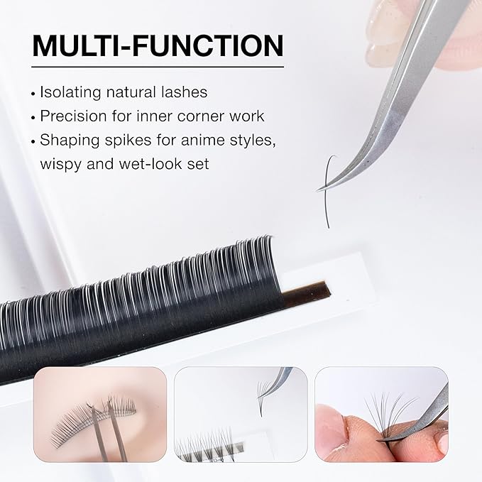 Curacoro Lash Tweezers - LashSmith Fine-Tipped Lash Extension Tweezers for Wispy Sets & Wet-Look Lashes
