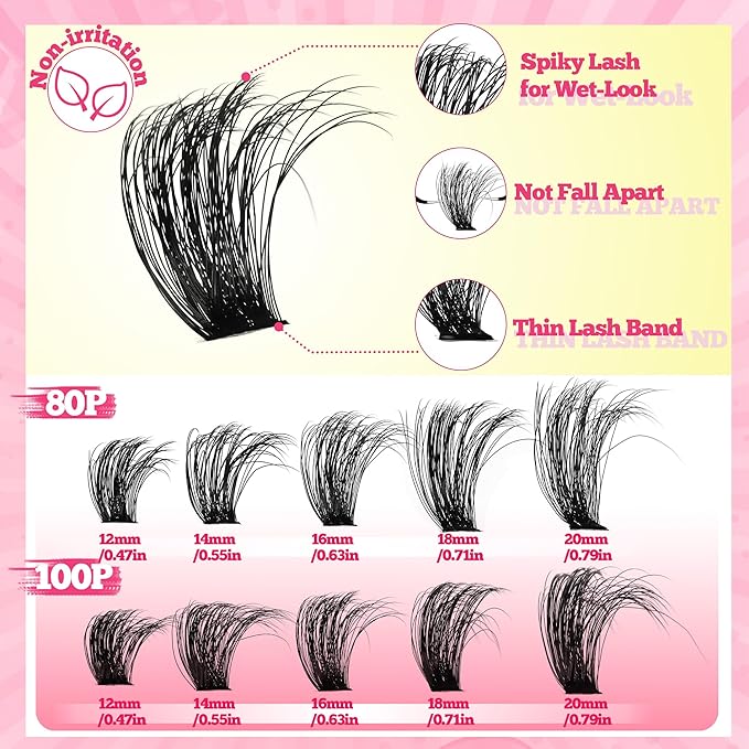 Himirell 280 Pcs Lash Clusters Extensions Kit - 80D 100D 12-20mm Faux Mink Individual Eye Lash Clusters with D Curl Wispy for DIY Lash Extension at Home