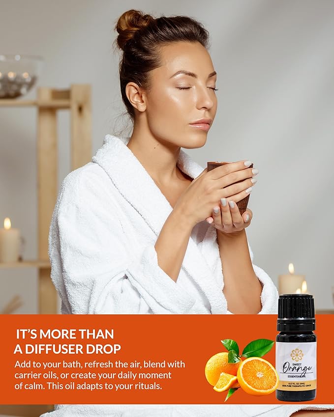 Essence Orange Essential Oil – 100% Pure & Therapeutic Grade – Perfect for Aromatherapy, Diffusers & Recharging Essence Nasal Diffuser Rings – Natural Stress & Mood Support (5mL)