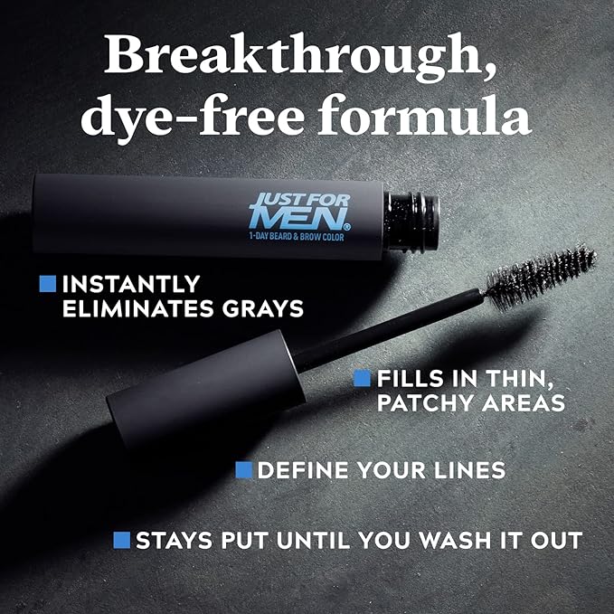 Just for Men 1-Day Beard & Brow Color, Temporary Color for Beard and Eyebrows, For a Fuller, Well-Defined Look, Up to 30 Applications, Medium Brown, Ships in Eco-Friendly Packaging (Pack of 3)