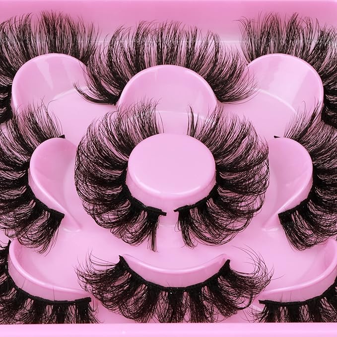 Focipeysa Dramatic Eyelashes Fluffy Faux Mink Lashes 22mm Long False Eyelashes D Curl Eyelashes that Look Like Extension 5 Pairs Pack