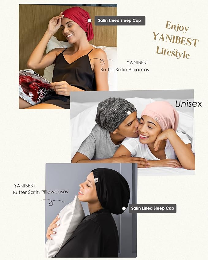 YANIBEST Silk Satin Bonnet Hair Wrap for Sleeping, Adjustable Slouchy Beanie for Women, Silk Lined for Curly Hair and Braids, Hot Pink