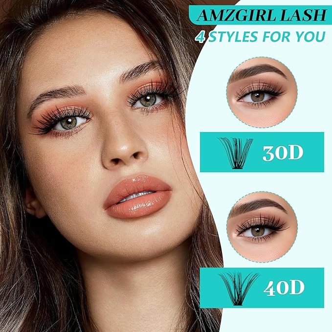 Lash Clusters Kit 640Pcs, 30D+40D Eyelash Extension Kit, Lash Bond and Seal Waterproof, Lash Remover, Lash Applicator Tool and Function Brush for DIY Eyelash Cluster Kit(D-Mix9-16mm Kit)