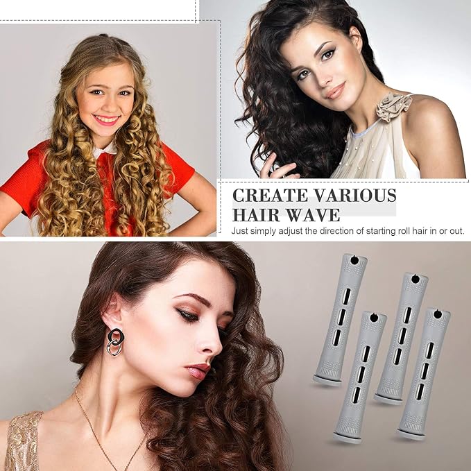 48 Pieces Hair Perm Rods Short Cold Wave Rods Plastic Perming Irons Hair Curling Rollers Curlers with Steel Pintail Comb Rat Tail Comb for Hairdressing Styling Supplies(0.59 Inch,Gray)