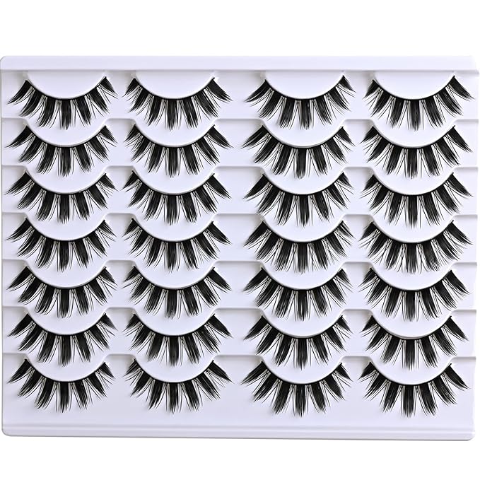 APCYUST Manga Lashes Wispy Spiky Anime Eyelashes 14 Pairs Doll-Eye Wet Look Cat-Eye Strip Lashes Faux Mink Manhua Eyelash Manga Look Reusable Manhwa False Eyelashes for Beginners