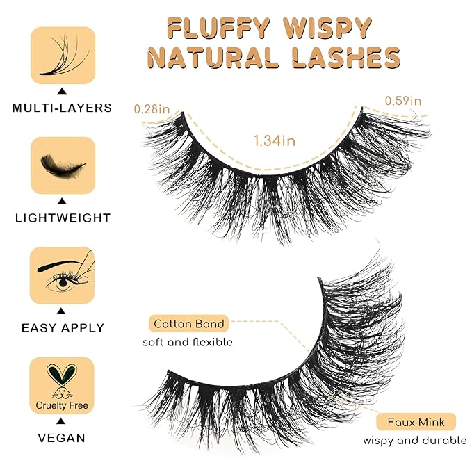 APCYUST Lashes Fluffy False Mink Eyelashes 14 Pairs Cat Eye Lashes Fake Russian Strip Eyelash Natural Lash Strips Eye Lashes Pack D Curl Short Lashes Natural Look Wispies Cateye Lashes for Women