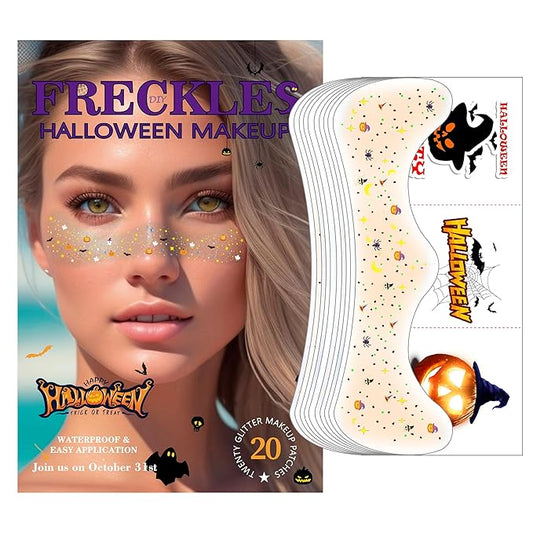 8 Pcs Halloween Face Gems Glitter Freckles Tattoos - Waterproof Face Jewels with Pumpkin Ghost Designs - Sparkling Face Makeup Stickers for Women, Kids, Party & Rave Supplies