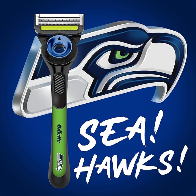 Gillette Labs Special NFL Seahawks Edition Shaving Razor for Men - 1 Handle, 4 Razor Blade Refills & Magnetic Stand, GilletteLabs with Exfoliating Bar