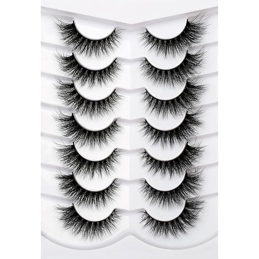 Pooplunch Cat Eye Look Natural Extensions Volume False Eyelashes 16MM Wispy Fluttery Faux Mink Lash 8D Fake Eyelashes Strips 7 Pairs Pack