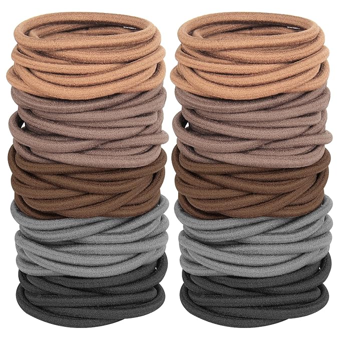 120PCS Thick Hair Elastics for Women Girls, No Damage Seamless Hair Ties, High Elastic Ponytail Holders for Thick, Curly, Long Hair - Neutral Colors (4mm)