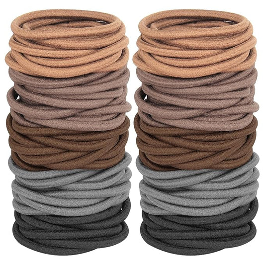 120PCS Thick Hair Elastics for Women Girls, No Damage Seamless Hair Ties, High Elastic Ponytail Holders for Thick, Curly, Long Hair - Neutral Colors (4mm)