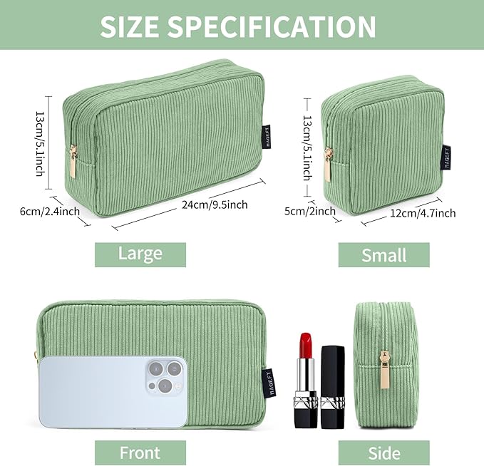 MAGEFY Small Makeup Bag for Purse Mini Cosmetics Bag Corduroy Cute Cosmetic Pouch for Women with Slip-in Pockets