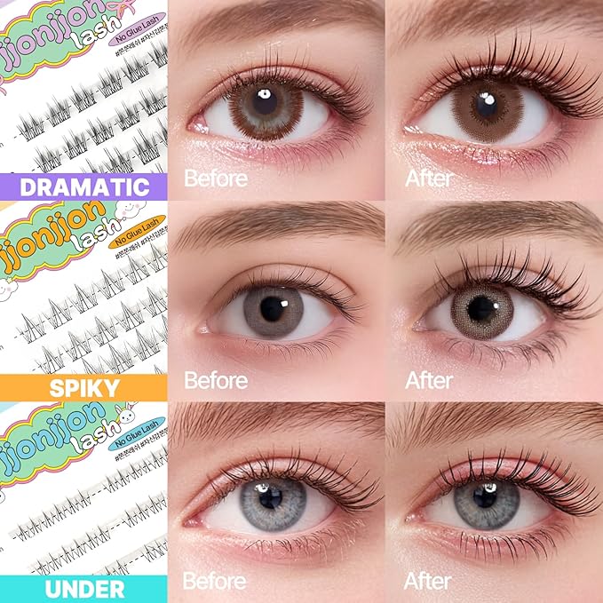 CLIONE PRIME Korean Self Adhesive Lash Clusters Under No Glue Press On Pre Bond Lash Clusters Fluffy Self Adhesive False Eyelashes No Glue Needed Reusable Wispy Eyelash Extensions