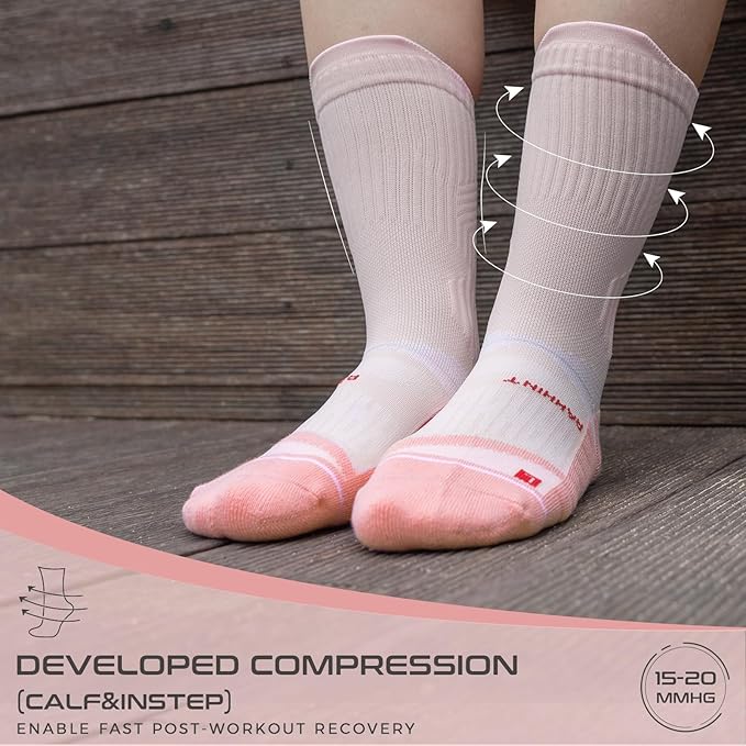 Coolmax Compression Running Socks for Women 3 Pairs, Anti-Blister Moisture Wicking Boot Crew Cushion Athletic Workout Socks