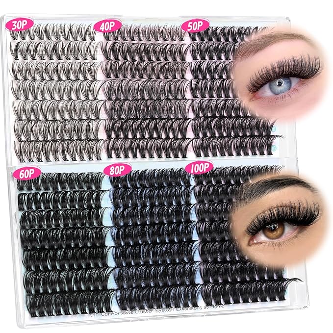 Lash Clusters Wispy Eyelash Clusters D-curly Individual Lashes Extension 420PCS Cluster Lashes 30D+40D+50D+60D+80D+100D Mixed Volume Cluster Eyelash Extensions 10-18MM Lashes Clusters for Beginners