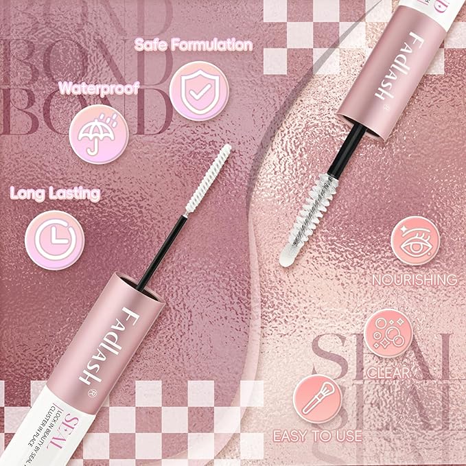 FADLASH Lash Bond and Seal 12ml Waterproof Lash Cluster Glue for Eyelash Clusters Super Strong Hold 48-72 Hours Eyelash Glue Clear