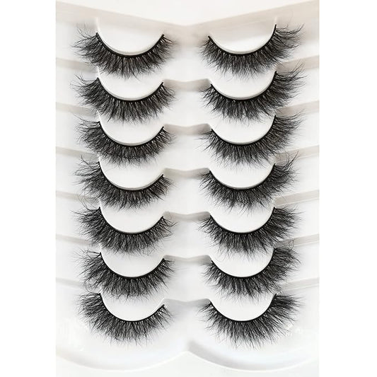 Pooplunch False Eyelashes Cat Eye Wispy Fairy Lashes Natural Volume Short Faux Mink Fake Eye Lash Strips 7 Pairs Pack