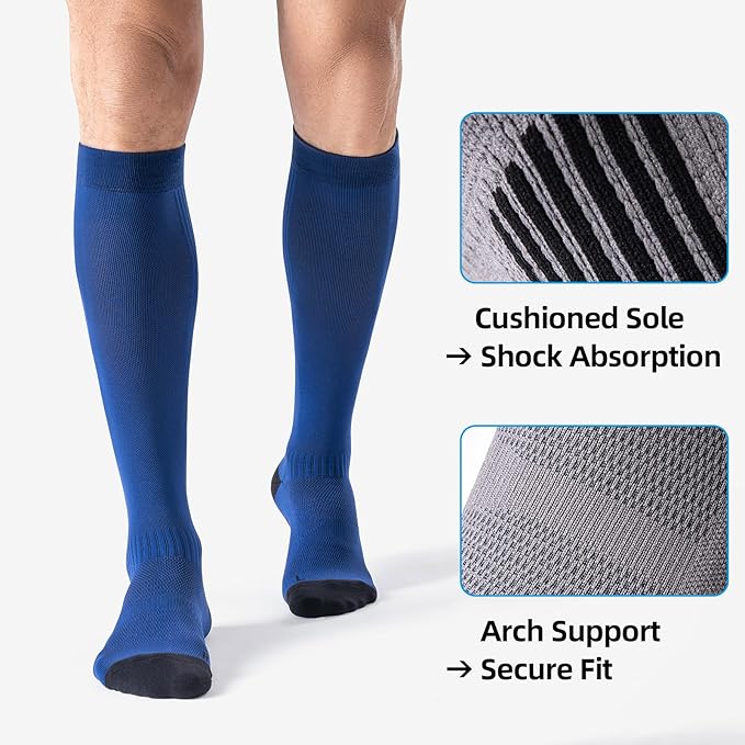 Bbfrey Compression Socks with Cushioned Sole & Arch Support - 15-20 mmHg Moderate Support Socks for Sports, Travel, Flying