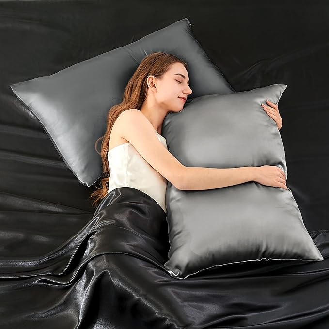 INFIIXSO Mulberry Silk Pillowcase for Hair and Skin, Silk Pillow Cases Standard Size with Hidden Zipper 20x26 Inches, Smooth and Soft Cooling Pillow Cases for Hot Sleepers(Dark Grey, 1 Pack)