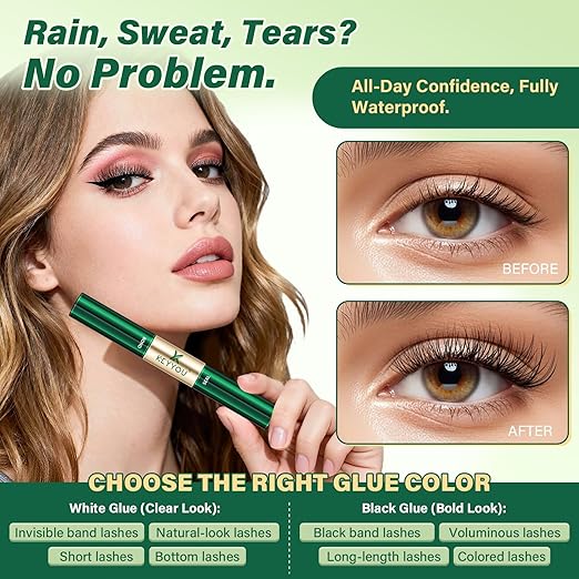 KEYYOU Lash Bond and Seal Waterproof Lash Cluster Glue 72H Long Lasting Strong Hold Non Irritating Eyelash Glue for DIY Individual Lashes at Home (Black-10ml)