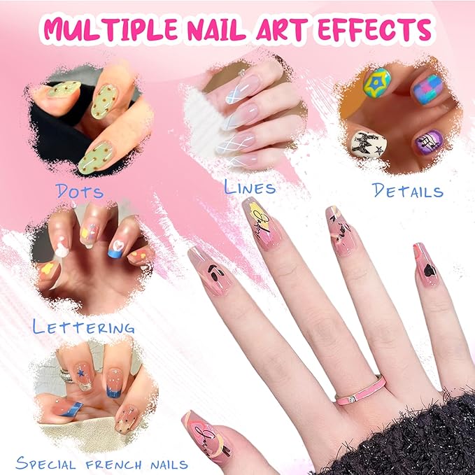 MKNZOME 12 Color Nail Art Pens for Painting Nails, 0.7 MM Nail Polish Pens Drawing Point Liner Acrylic Painted Pen Kit, Waterproof Quick-drying for DIY Nails Art Design Manicure Tools