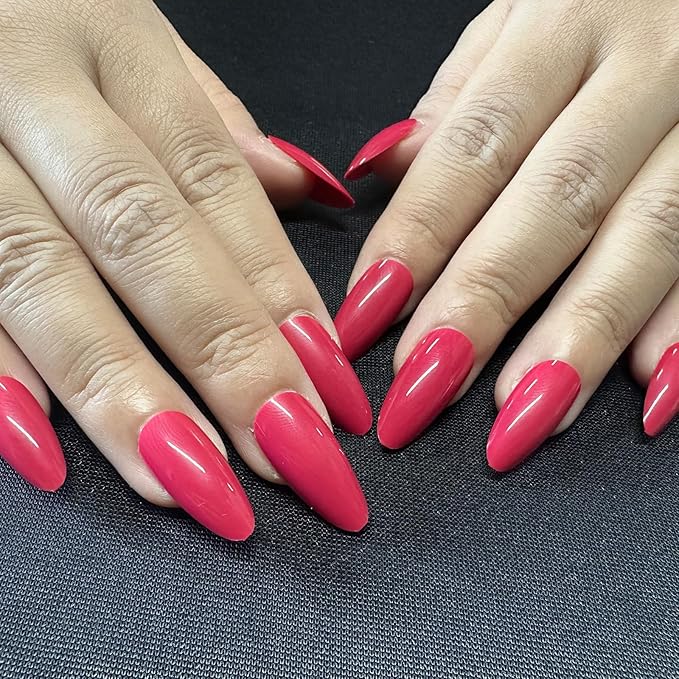 JONKASIPA Medium Press On Nail Chips - Red Almond Shape Press On Nail Chips, Fashionable French False Nails Designed for Women, Available in 12 Sizes, Includes 24 Pcs Nail Chips Set