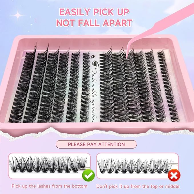 DIY Lash Extension Kit 240pcs Lash Clusters Eyelash Extension Kit, 8-16mm 40D+50D Individual Lashes Kit with Lash Bond and Seal, Lash Tweezers for Self Use (40D&50D, 0.07D, 8-16mm, Kit)