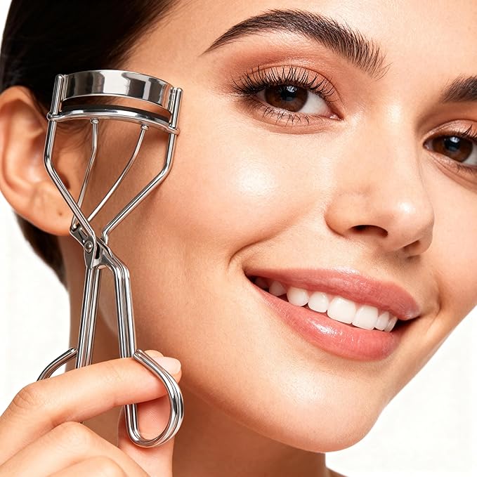 qiipii 2 Kinds of Eyelash Curlers with Different Curvature Suitable for Various Eyes Shapes, Silver Comfort Grip,10 Silicone Replacement Refills Pads for Perfect Framed Lashes - Gentle & Safe Use