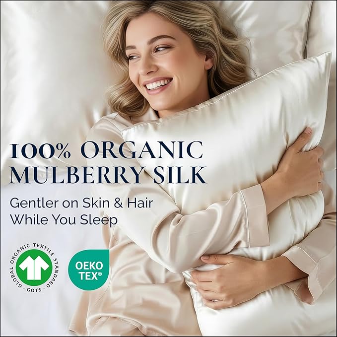 RENESSY Premium Silk Pillowcase 100% Organic Mulberry Silk, 22 Momme, Grade 6A - Oeko-Tex Certified in Germany - Luxury for Hair & Skin, 1 Piece (Standard Size 20x26 Inches, Black)