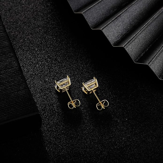 MDFUN 5 Pairs Square Earrings Set for Women Hypoallergenic 18K White Gold/Yellow Gold/Rose Gold Plated Princess Cut Clear Cubic Zirconia Stud Earring 3-7MM Pack of 5